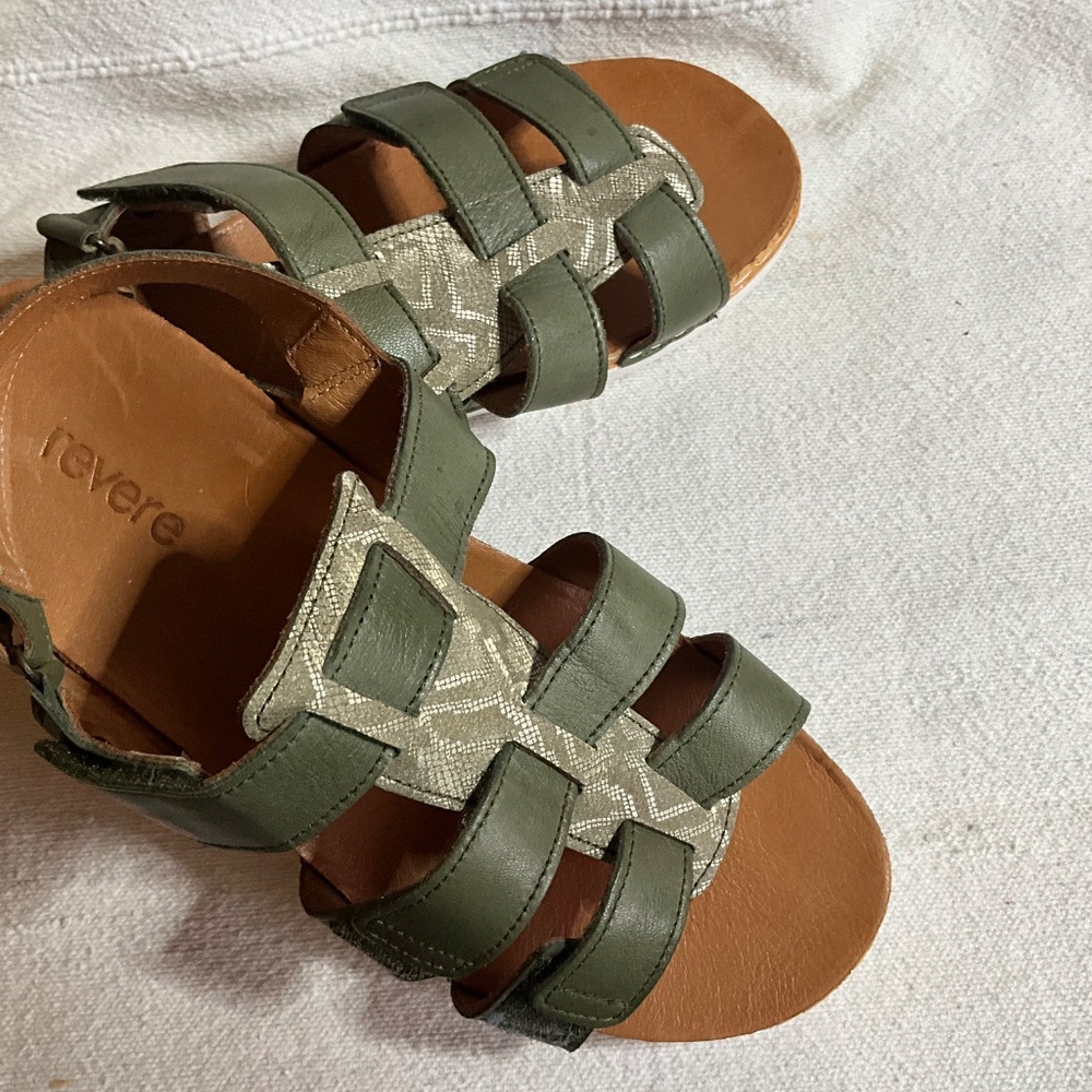 Revere Adjustable Leather Gladiator SandalsSantorini, Size 9 Medium, Khaki